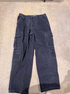 Vintage Exco Classic Denim Baggy Black Cargo Pants Contrast Stitching 34x32